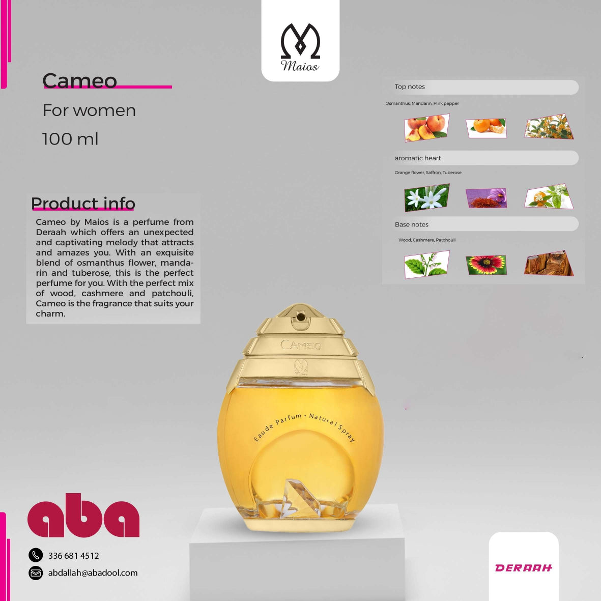 Cameo by Maios long lasting Perfume 3.4 oz/ 100 ml